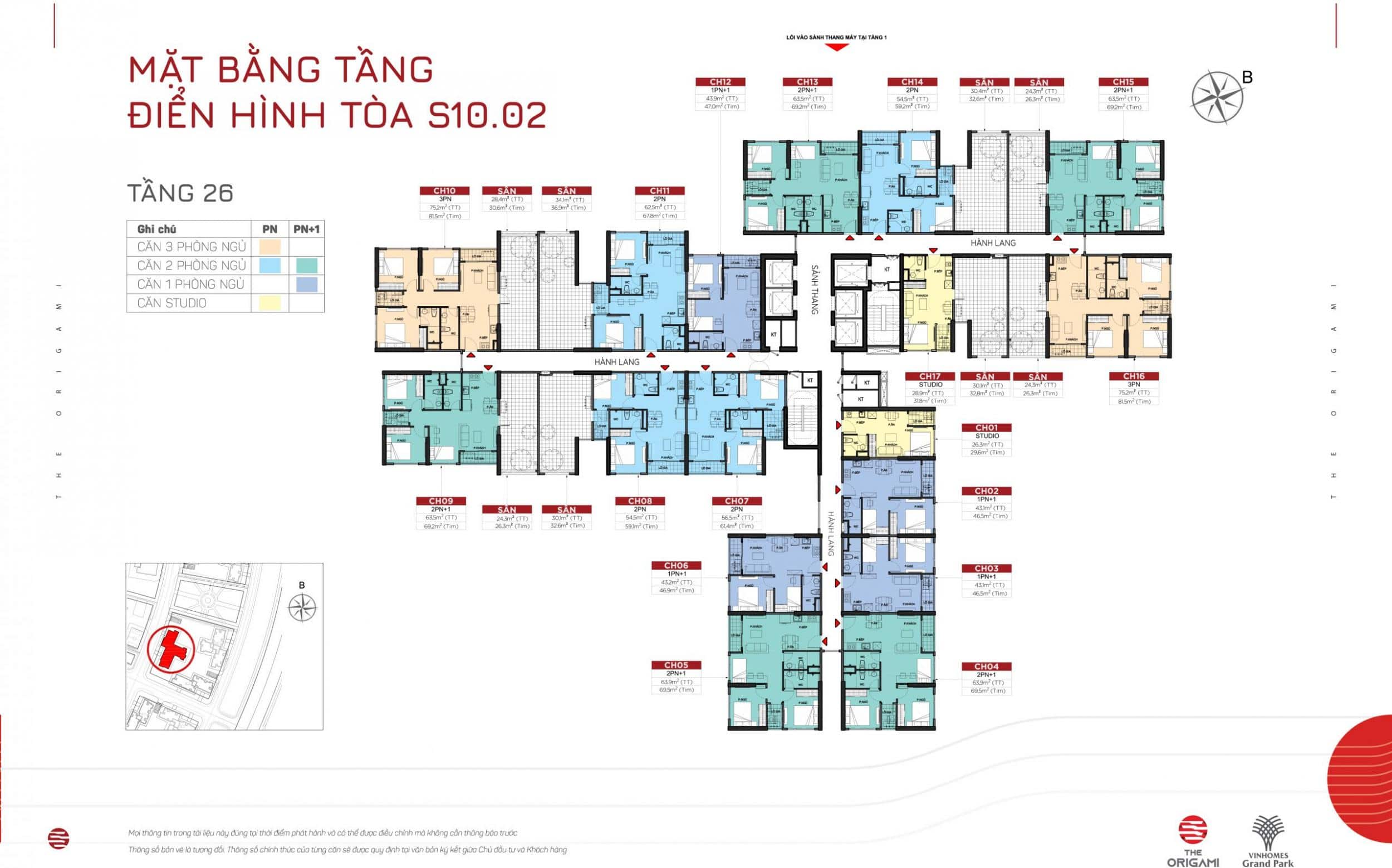 Mặt bằng S10.02 The Origami Vinhomes Grand Park - tầng 26