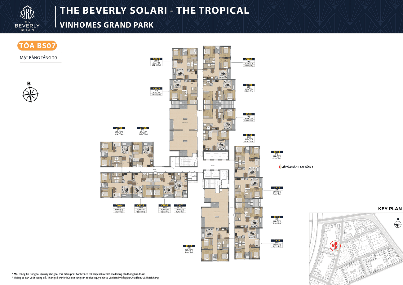 Mặt bằng các tòa căn hộ The Tropical - The Beverly Solari Vinhomes Grand Park - 148