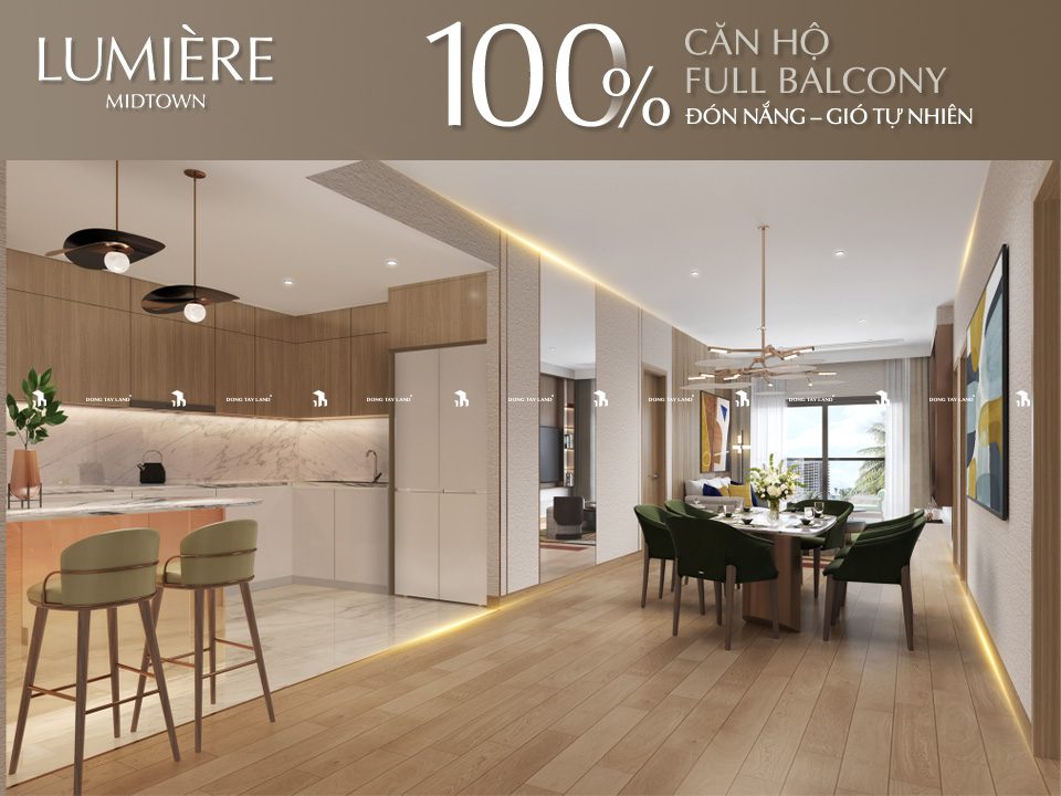 100% căn hộ LUMIERE Midtown có thiết kế ban công